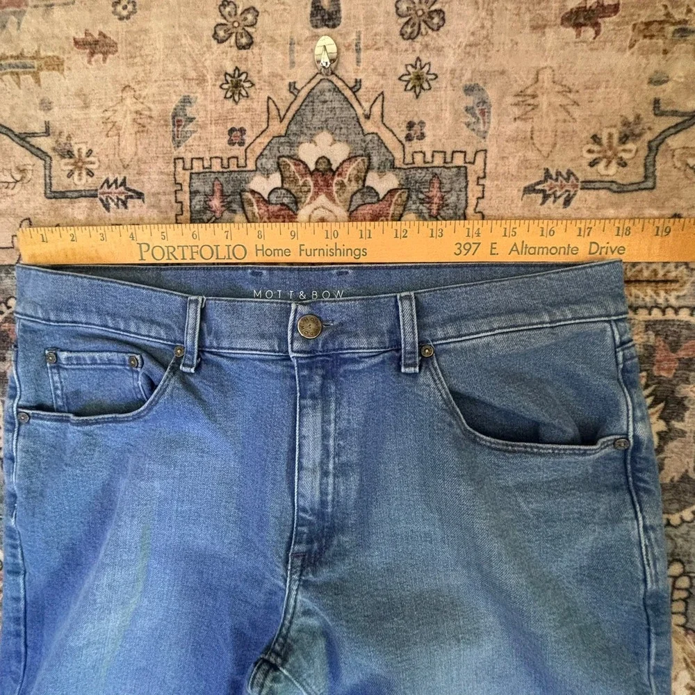 Mott & Bow Mens Slim Fit Straight Jeans Medium Wash Blue Denim W36 L32 Stretch